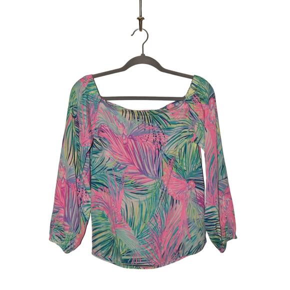 LILLY PULITZER $158 Off-The-Shoulder Adira Silk Top in Scarlet‎ Macaw Small - Picture 1 of 3